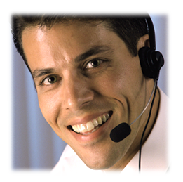 a male employee wearing a headset and smiling